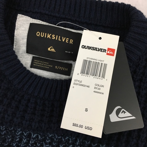 NWT Small Quiksilver Navy Striped Sweater Mens - Picture 3 of 5